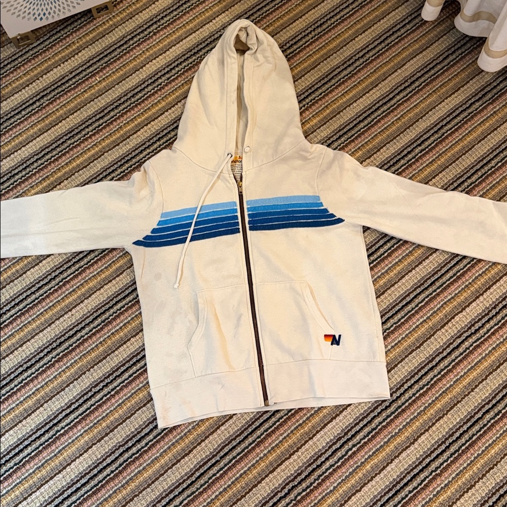 Beige aviator nation Hoodie with Blue Stripes